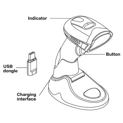 680*480 Long Range Qr Code Scanner / 300dpi  1D/2D QR Code Wireless Barcode Scanner